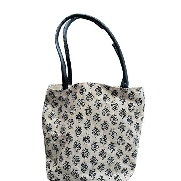 Jute Cream and Black Small Tote Bag EUC - Picture 1 of 8